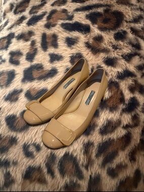 Prada Nude/Tan Leather Flats with Gold Accent